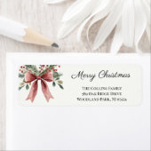 Étiquette Aquarelle simple rouge Bow Noël Adresse de retour (En situation)