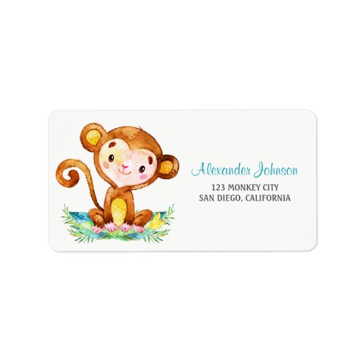 Étiquette Aquarelle Singe Garçon (Devant)