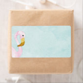 Étiquette Aquarelle Solo Flamant rose rose sur la plage (En situation)