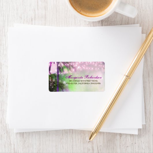 Étiquette Aquarelle String éclaire Palms Beach Mariage (En situation)