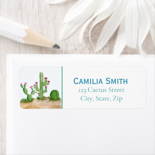 Étiquette Aquarelle Sud-Ouest Flower Cactus Retour (En situation)