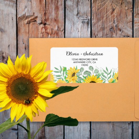 Étiquette Aquarelle Sunflowers Mariage RSVP Adresse