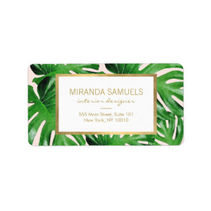Étiquette Aquarelle Tropical Monstera Feuille Motif rose