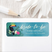 Étiquette Aquarelle Tropical Toucan Bride-to-Be Turquoise ID (En situation)
