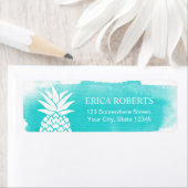 Étiquette Aquarelle tropicale d'ananas Turquoise Hawaiian (En situation)