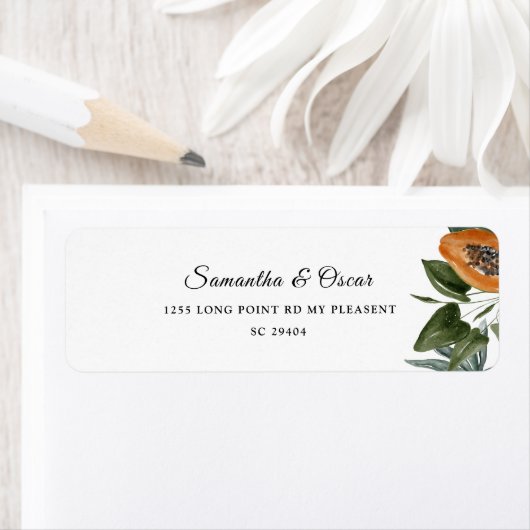 Étiquette Aquarelle tropicale tendance Feuilles verts (En situation)