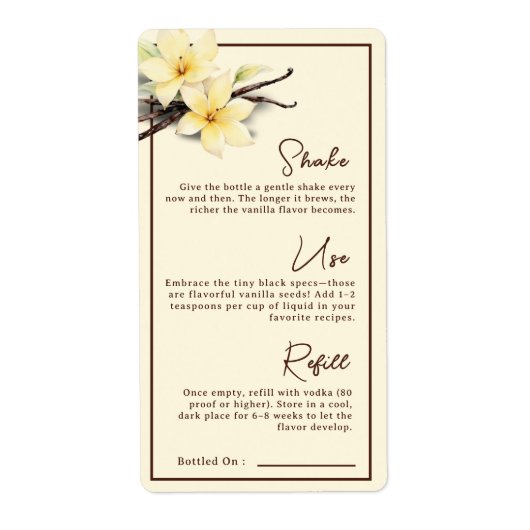 Étiquette Aquarelle Vanilla Extrait Instruction maison (Devant)