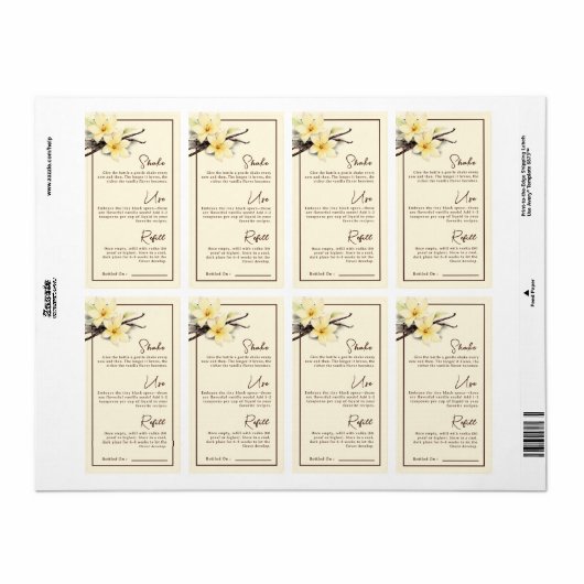 Étiquette Aquarelle Vanilla Extrait Instruction maison (Feuille entière)