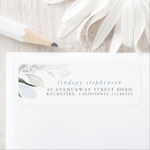 Étiquette Aquarelle Verdure Dusty Bleu Argent