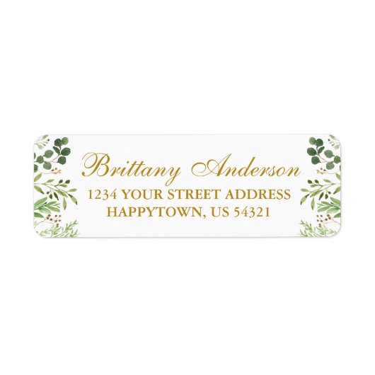 Étiquette Aquarelle Verdure Eucalyptus Gold Adresse de retou (Devant)