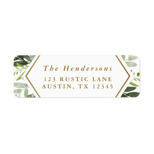 Étiquette Aquarelle Verdure Or Script Retourner Adresse (Devant)