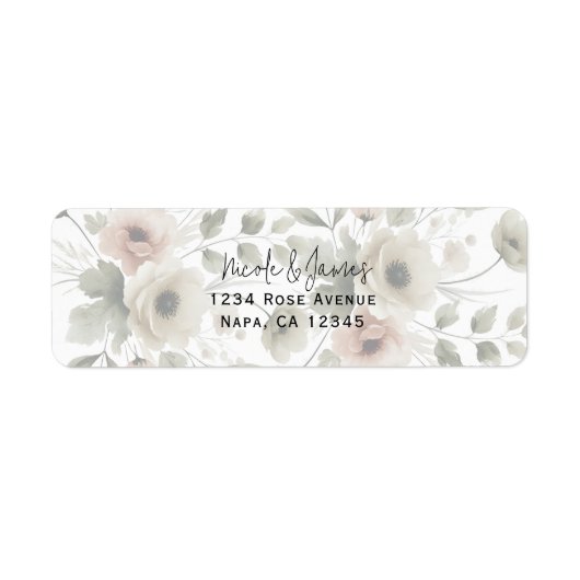 Étiquette Aquarelle vert d'olive kaki Mariage de fleurs (Devant)