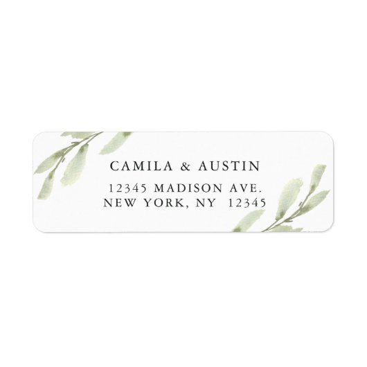 Étiquette Aquarelle Vert Twig Adresse de retour (Devant)