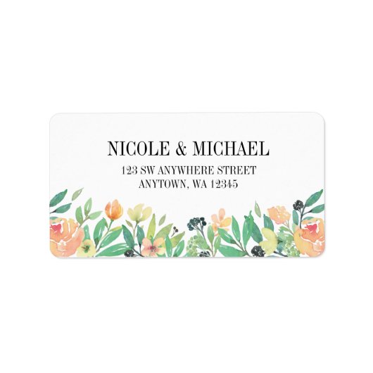 Étiquette Aquarelle verte délicate Peine rose et feuille (Devant)