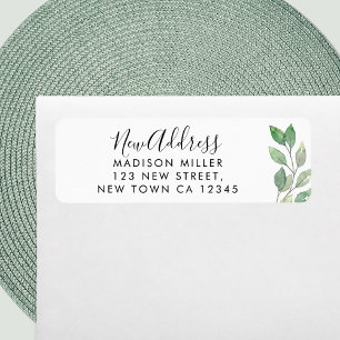Étiquette Aquarelle verte Nouvelle adresse Retour Adresse