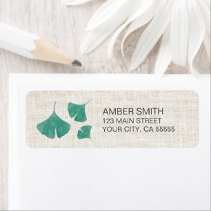 Étiquette Aquarelle verte turquoise Ginkgo Leaf Trio Linge