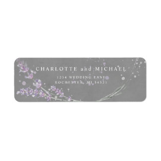 Étiquette Aquarelle violet lavande fleurs gris retour