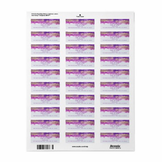 Étiquette Aquarelle Violet Plum Violet Mauve Or (Feuille entière)