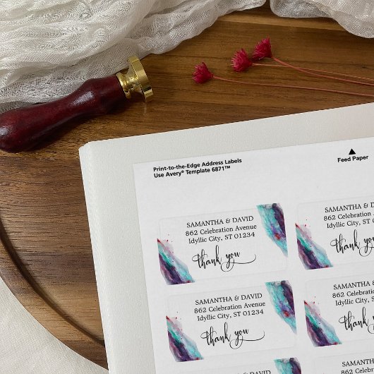 Étiquette Aquarelle violette rouge Aqua Artsy Abstrait