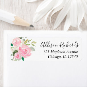 Étiquette Aquarelles florales de verdure rose blush blanc