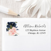 Étiquette Aquarelles florales rose et bleu marine (En situation)