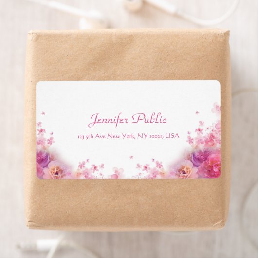 Étiquette Aquarelles Rose écriture moderne Script Floral (En situation)