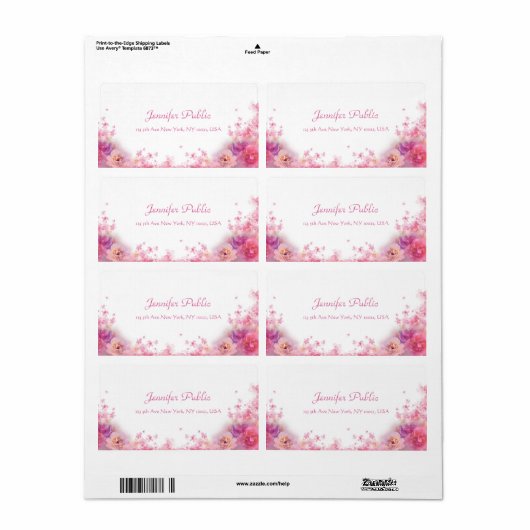 Étiquette Aquarelles Rose écriture moderne Script Floral (Feuille entière)