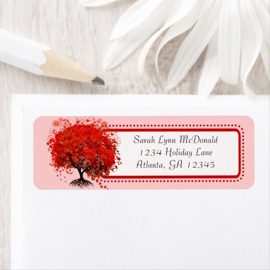 Étiquette Arbre cardiaque blanc mignon rouge et rose (En situation)