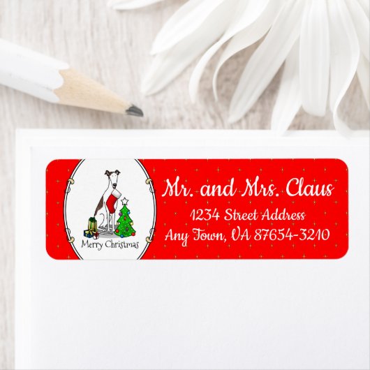 Étiquette Arbre de Noël amusant 2 Chien gris (blanc broché) (En situation)