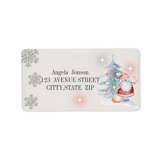 Étiquette Arbre de Noël aquarelle, Père Noël (Devant)