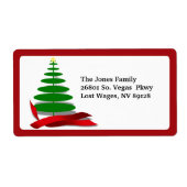 Étiquette Arbre de Noël avec ruban rouge (Devant)