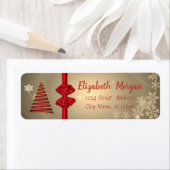 Étiquette Arbre de Noël, Bow rouge, Fêtes de neige (En situation)