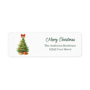 Étiquette Arbre de Noël élégant avec Bow rouge et présents -