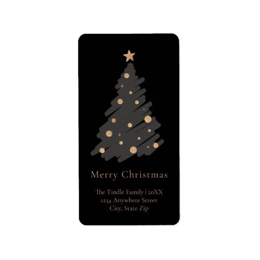 Étiquette Arbre de Noël élégant noir gris or script (Devant)