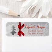 Étiquette Arbre de Noël en argent, Bow rouge, Vacances (En situation)