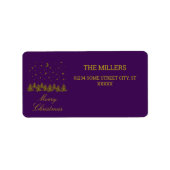 Étiquette Arbre de Noël en or brillant, lune, étoiles sur vi (Devant)