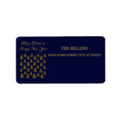 Étiquette Arbre de Noël en or brillant sur Noël bleu (Devant)