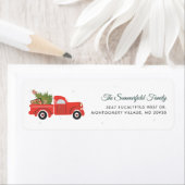 Étiquette Arbre de Noël et Camion rouge Adresse de retour (En situation)