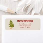 Étiquette Arbre de Noël Jour Rouge Vert Or Main Tirée (En situation)