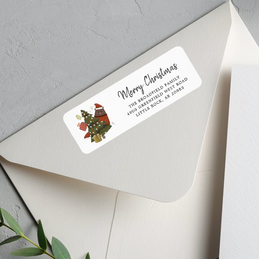 Étiquette Arbre de Noël Ours Moderne Écriture Adresse de Ret