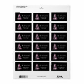 Étiquette Arbre de Noël rose et noir (Feuille entière)