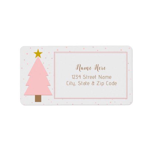 Étiquette Arbre de Noël rose solo et étoile d'or (Devant)