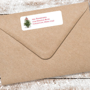 Étiquette Arbre de Noël Rouge et Vert Adresse de retour