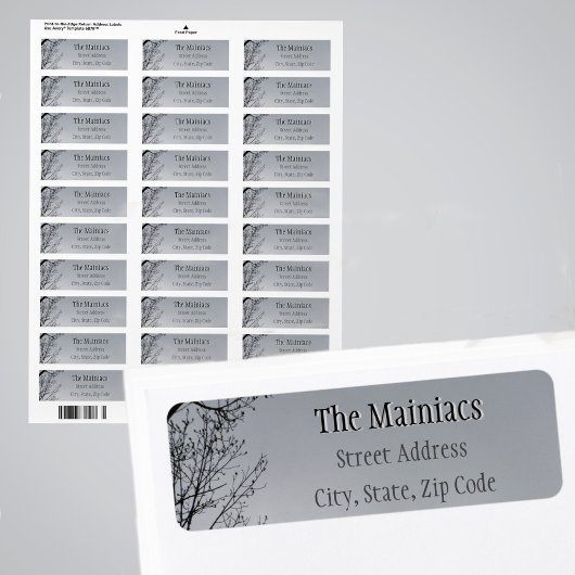 Étiquette Arbre de Silhouette Noire Branches Grises Adresse 