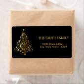 Étiquette Arbre d'or de Noël avec Arrière - plan noir (En situation)