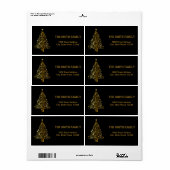 Étiquette Arbre d'or de Noël avec Arrière - plan noir (Feuille entière)