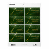 Étiquette Arbre d'or de Noël avec Arrière - plan Parties sci (Feuille entière)