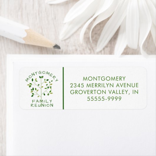 Étiquette Arbre vert de la Réunion familiale moderne (En situation)