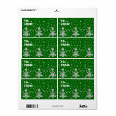 Étiquette Arbres de Noël et flocons de neige (Feuille entière)