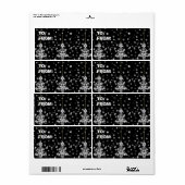 Étiquette Arbres de Noël et flocons de neige (Feuille entière)